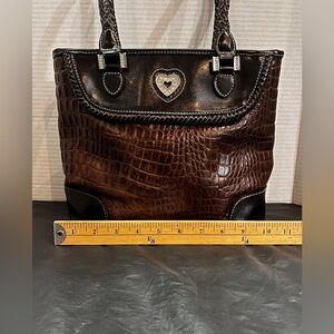 Brown Croc Embossed Purse with Heart Detail